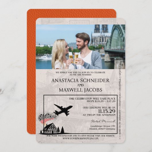 Orange Germany Passport Wedding Einladung (Vorne/Hinten)