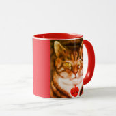 Orange gestreifte Katze mit roter Trim Tasse (VorderseiteRechts)