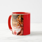 Orange gestreifte Katze mit roter Trim Tasse (Vorderseite Links)