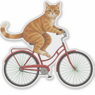 Orange getigerte Katze auf einem Fahrrad  Aufkleber