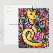 Orange getigerte Katze Blumengarten Postkarte (Vorne/Hinten)