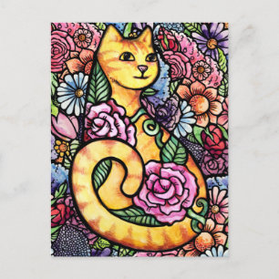 Orange getigerte Katze Blumengarten Postkarte