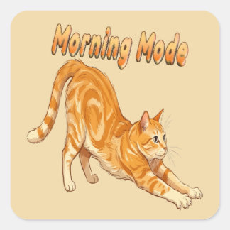 Orange getigerte Katze im Morgenmodus streckt sich Quadratischer Aufkleber
