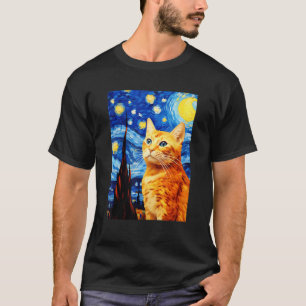 Orange getigerte Katze Sternennacht Vincent van Go T-Shirt