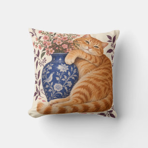 Orange getigerte Katzen Kobalt-Blumen-Vase Kissen