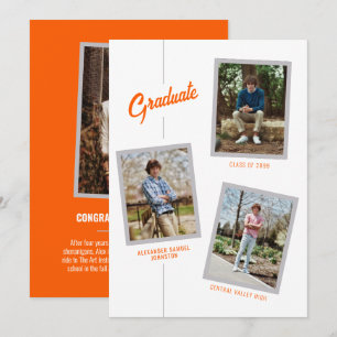 Orange gewinkelte Vier-Foto-Abschlussanzeige Einladung