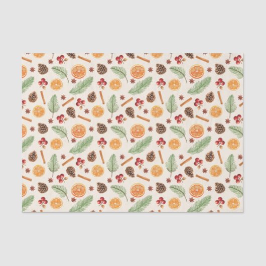 Orange Gewürz Botanisches Weihnachtsfest Seidenpapier (Vorderseite)