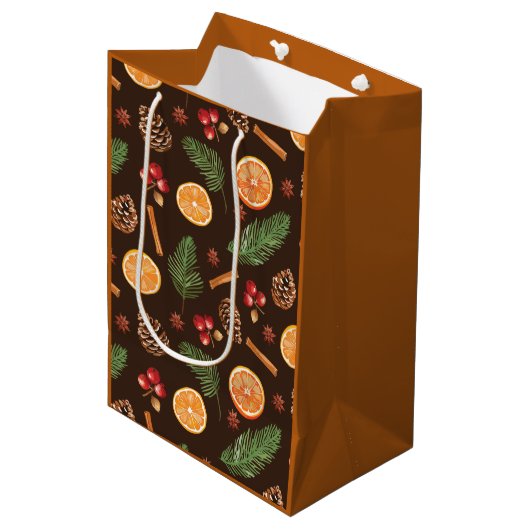 Orange Gewürz Rustikaler Winter Botanisch Mittlere Geschenktüte (Vorderseite Schrägansicht)