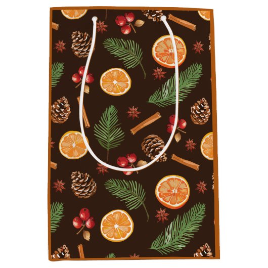 Orange Gewürz Rustikaler Winter Botanisch Mittlere Geschenktüte (Vorderseite)