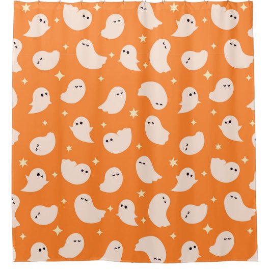 Orange Ghost Doodle Muster Duschvorhang (Vorderseite)