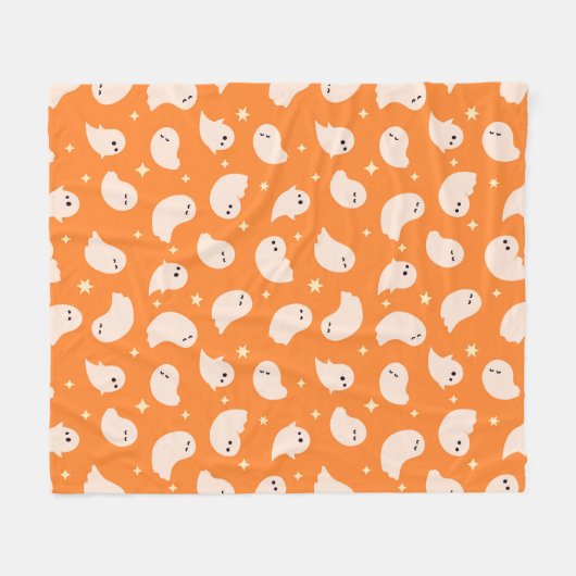 Orange Ghost Doodle Muster Fleecedecke (Vorderseite (Horizontal))