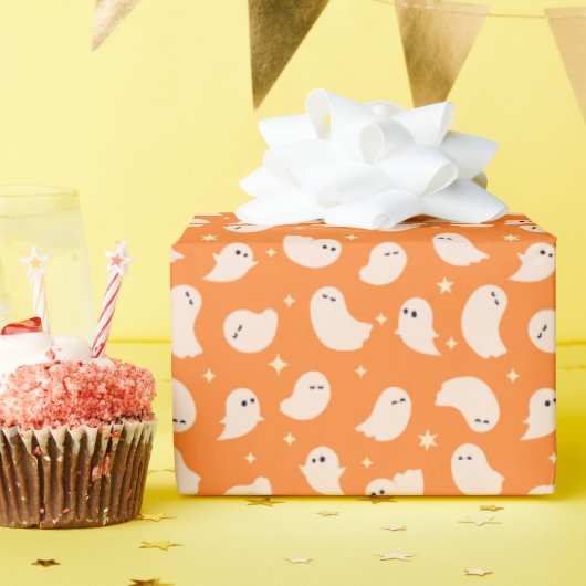 Orange Ghost Doodle Muster Geschenkpapier (Geburtstagsparty)