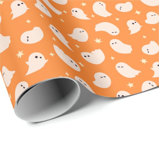 Orange Ghost Doodle Muster Geschenkpapier (Rolleneckpunkt)