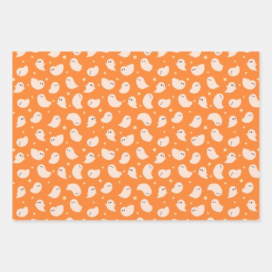 Orange Ghost Doodle Muster Geschenkpapier Set (Vorderseite 3)