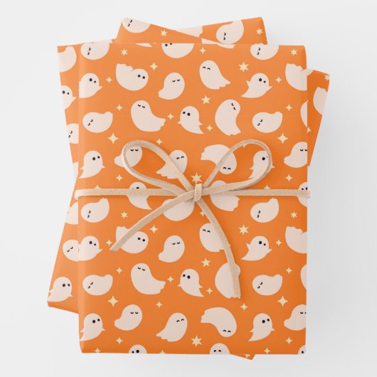 Orange Ghost Doodle Muster Geschenkpapier Set (Beispiel)