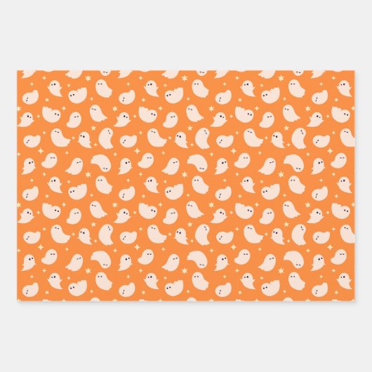 Orange Ghost Doodle Muster Geschenkpapier Set (Vorderseite)