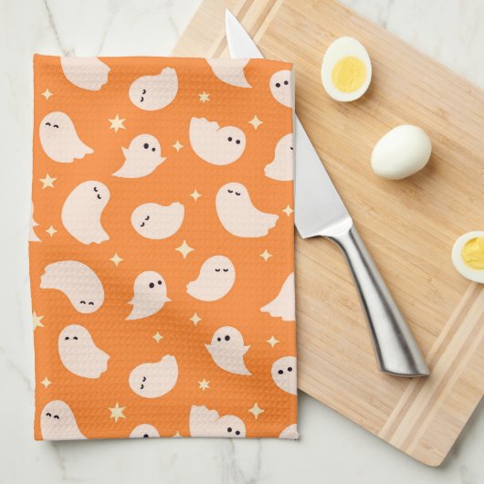 Orange Ghost Doodle Muster Geschirrtuch (Viertel Falte)