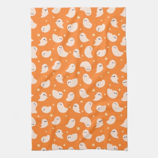Orange Ghost Doodle Muster Geschirrtuch (Vertikal)