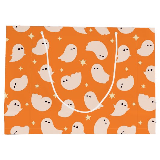 Orange Ghost Doodle Muster Große Geschenktüte (Rückseite)