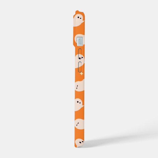 Orange Ghost Doodle Muster iPhone 15 Hülle (Linke Seite)