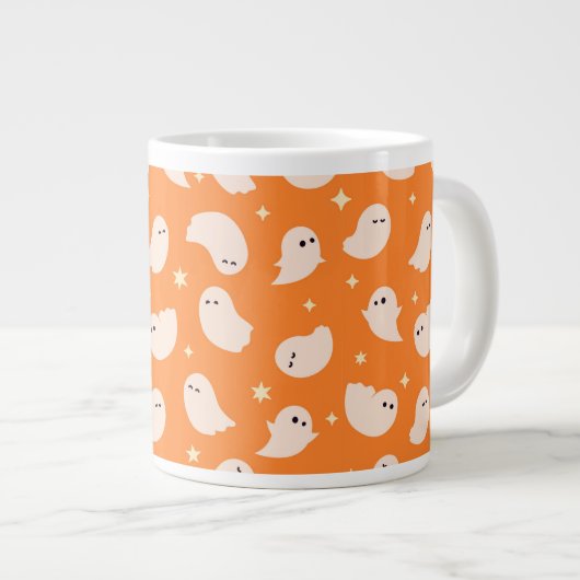 Orange Ghost Doodle Muster Jumbo-Tasse (Vorderseite Rechts)