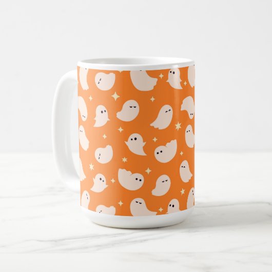 Orange Ghost Doodle Muster Kaffeetasse (Vorderseite Links)