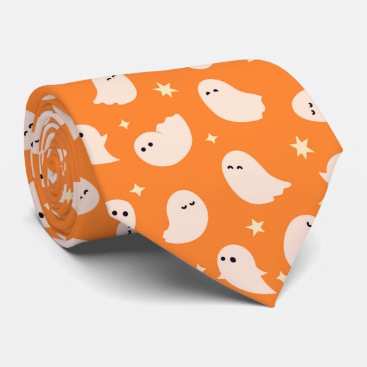 Orange Ghost Doodle Muster Krawatte (Gerollt)
