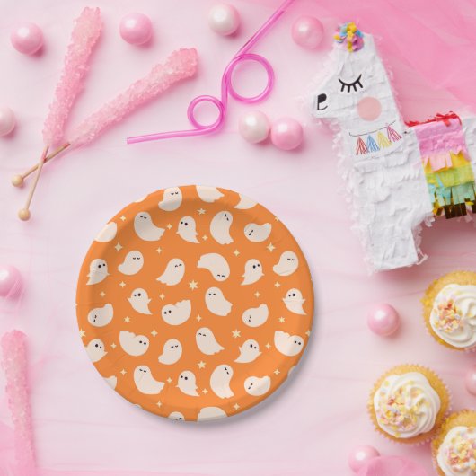 Orange Ghost Doodle Muster Pappteller (Party)