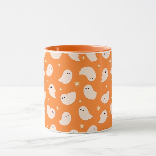 Orange Ghost Doodle Muster Tasse (Zentrum)