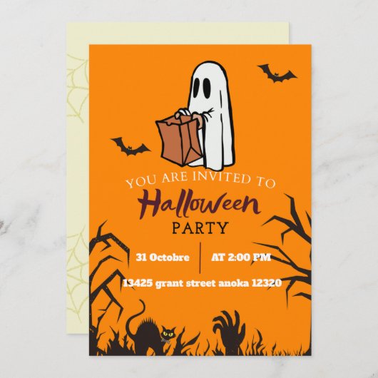 orange Ghost Halloween Einladung (Vorne/Hinten)