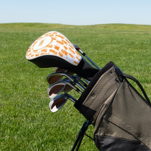Orange Ginger Cat Monogram Intials Personalized Golf Headcover (In SItu)