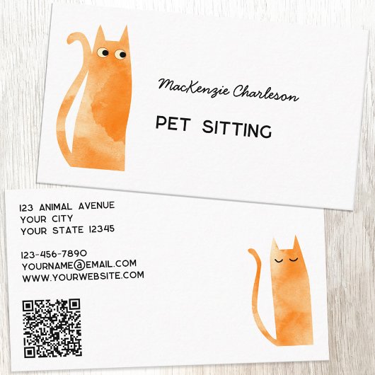 Orange Ginger Cat QR Code Pet Services Visitenkarte