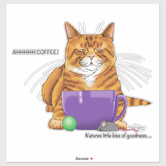 Orange Ginger Coffee Cat Funny Aufkleber (Blatt)