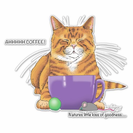 Orange Ginger Coffee Cat Funny Aufkleber (Vorderseite)