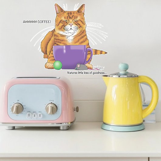 Orange Ginger Coffee Cat Funny Aufkleber