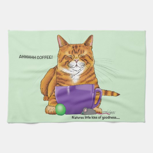 Orange Ginger Coffee Cat Funny Geschirrtuch (Horizontal)