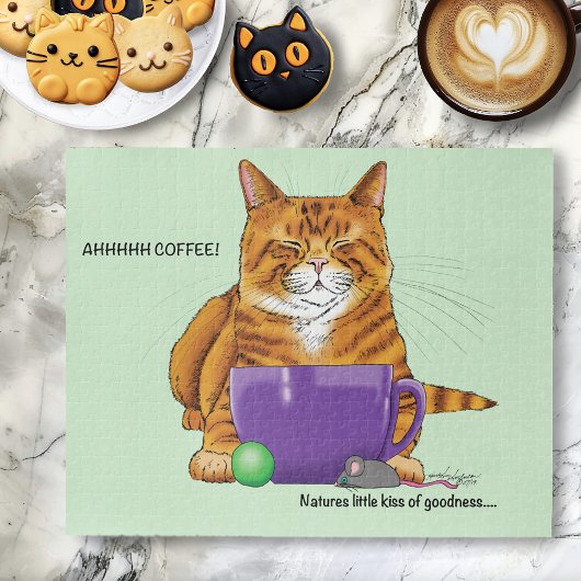 Orange Ginger Coffee Cat Funny Puzzle