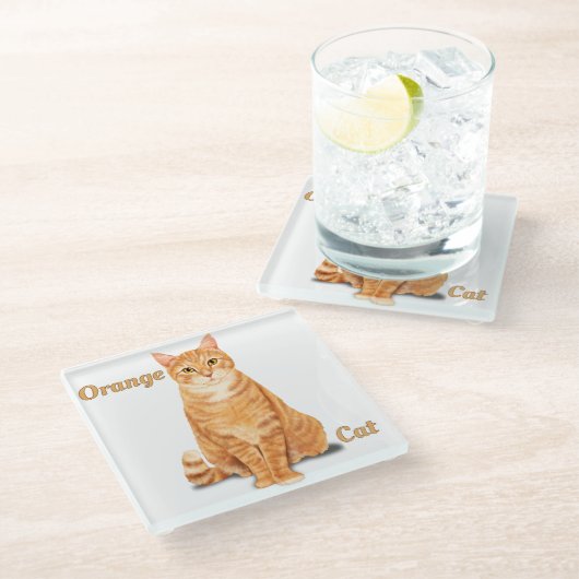 Orange Ginger Tabby Cat Personalisiert Glasuntersetzer (Schrägansicht)