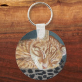 Orange Ginger Tabby Sleeping Cat Malerei Art Schlüsselanhänger (Vorderseite)