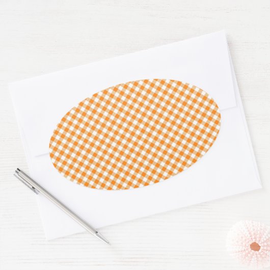 Orange Gingham Background Oval Sticker (Umschlag)