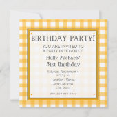 Orange Gingham Birthday Party Einladung (Vorderseite)