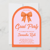 Orange Gingham-Bogen-Foto-Abschlussfeier Einladung (Rückseite)