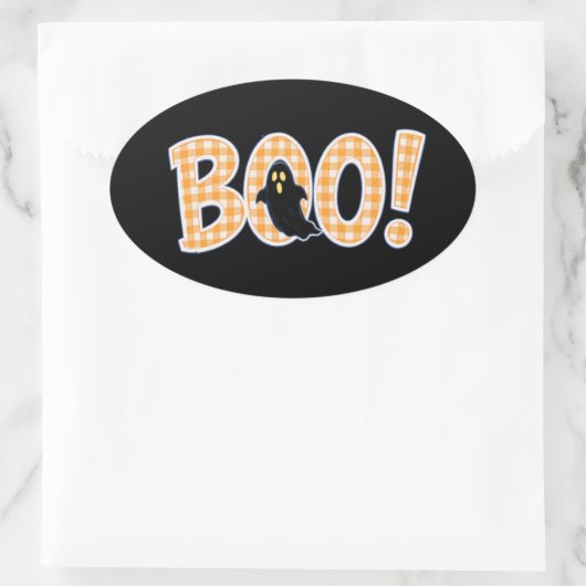 Orange Gingham BOO Ghost Ovaler Aufkleber (Tasche)