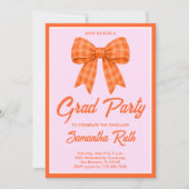Orange Gingham Bow Graduation Party Einladung (Vorderseite)