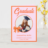 Orange Gingham Bow Photo Graduation  Karte (Gelbe Blume)