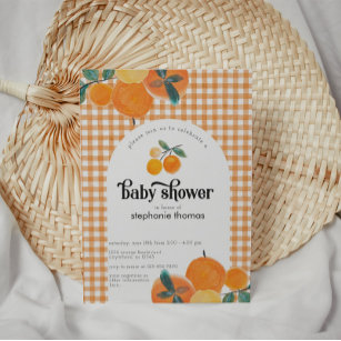 Orange Gingham Citrus Baby Shower Einladung