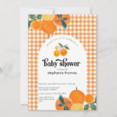 Orange Gingham Citrus Baby Shower Einladung (Vorderseite)