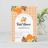 Orange Gingham Citrus Baby Shower Einladung (Stehend Vorderseite)