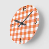 Orange Gingham Clock Runde Wanduhr (Winkel)