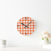 Orange Gingham Clock Runde Wanduhr (Zuhause)